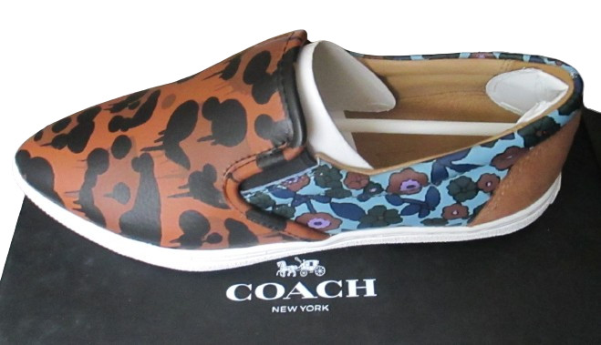 Coach WildBeast Nappa Women's Slip-On Sneakers Shoes 6M Brown/Mist (Turq) Q8807