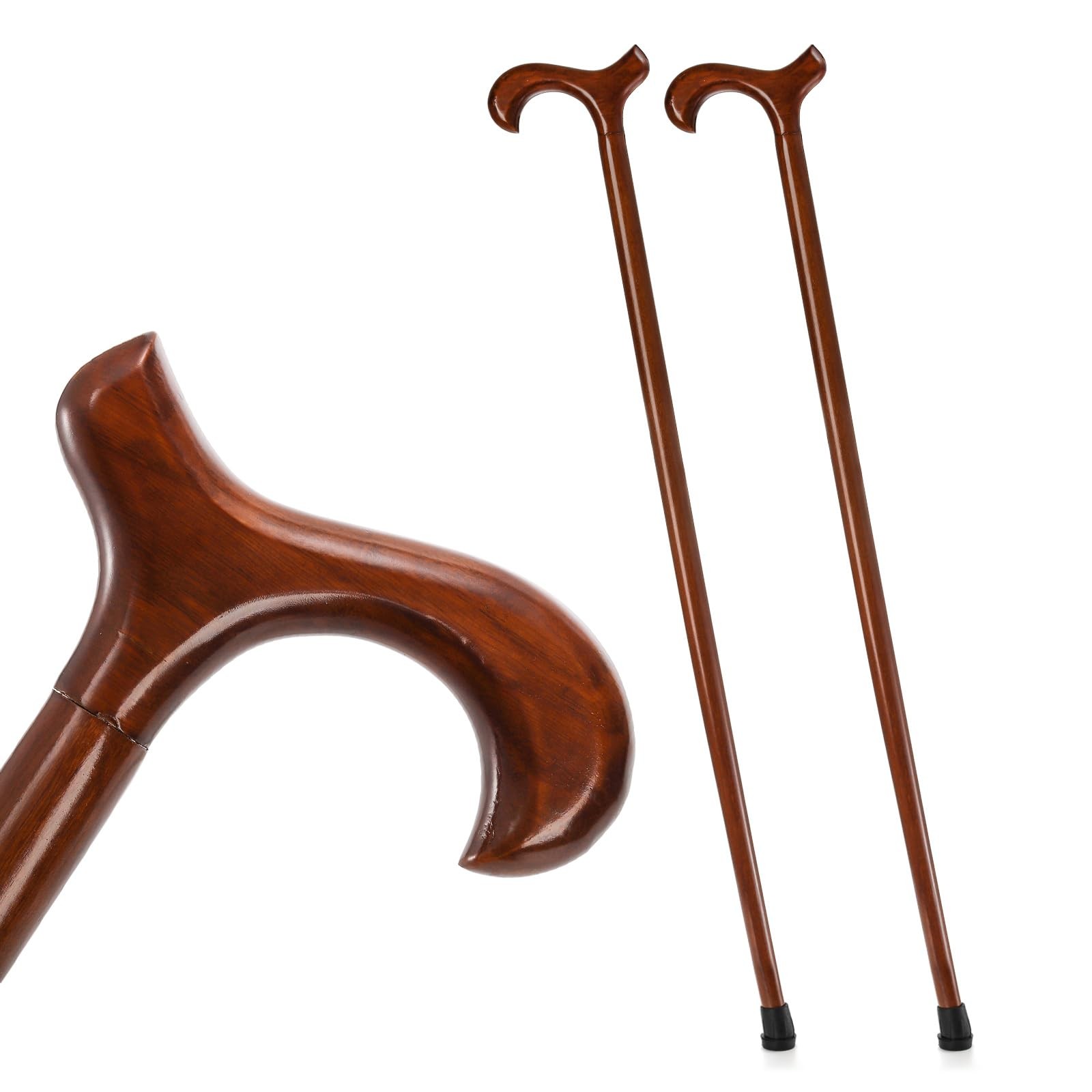 2 PCS 36 Inch Natural Wooden Walking Canes Mens Womens Seniors Hiking Sticks