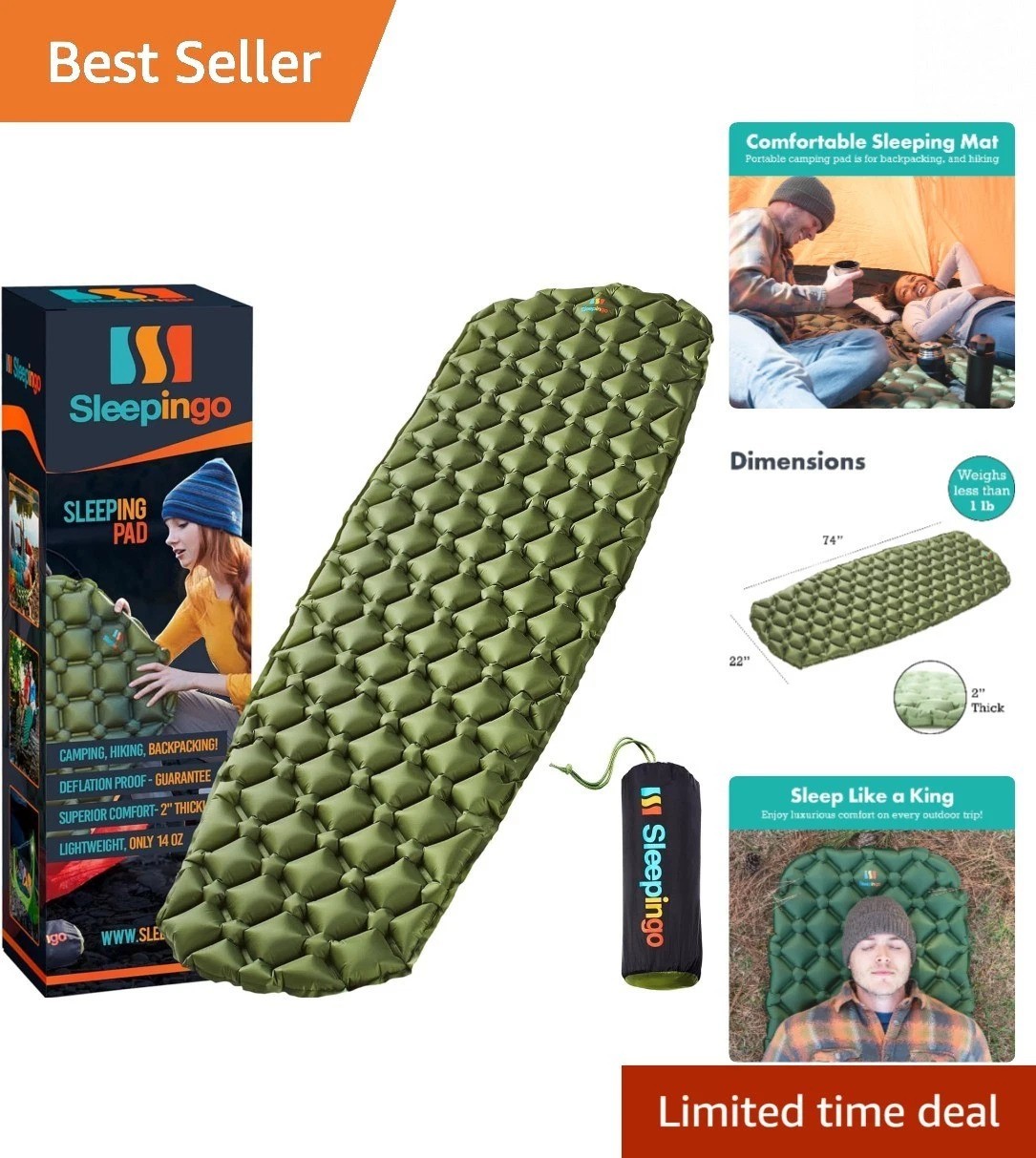 Ultralight Inflatable Sleeping Mat - Waterproof Air Mattress for Hiking, 1-Pack