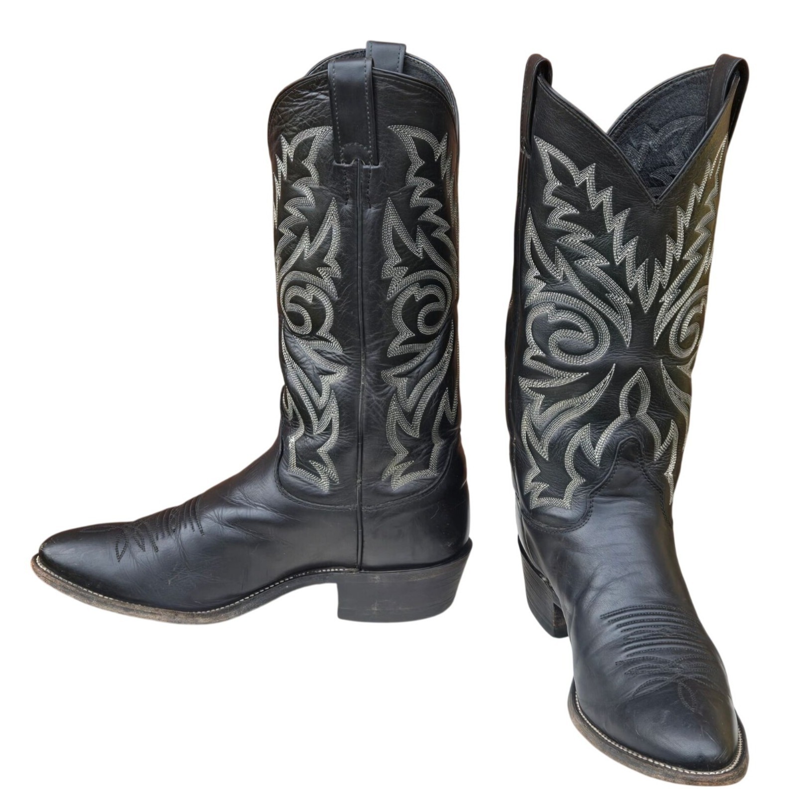 Justin Cowboy Boots Black Leather Mens 8.5 D Country Western Rockabilly Shoes