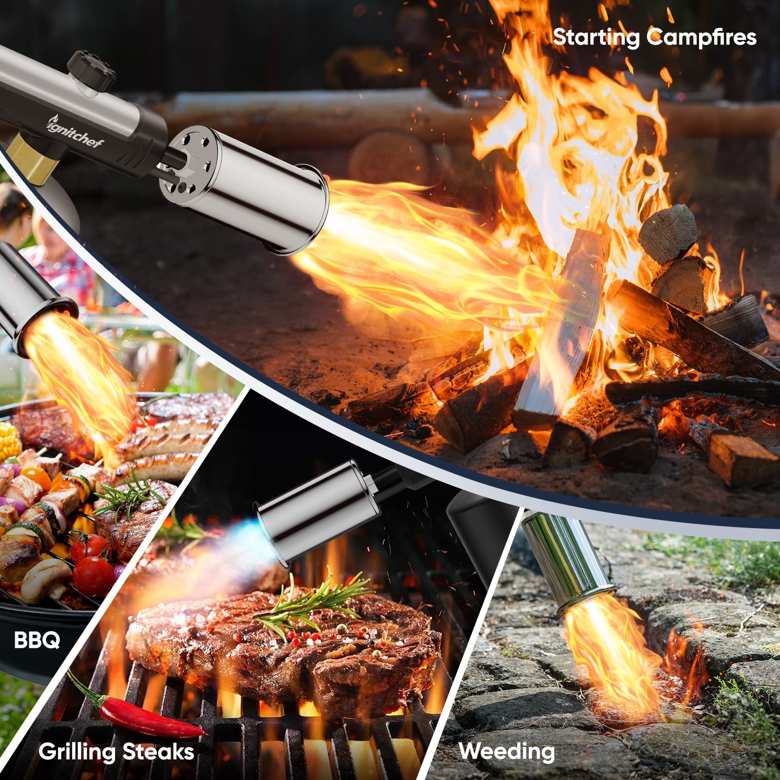 Propane Torch Gun, Adjustable Flame & Safety Lock, BBQ/Camping
