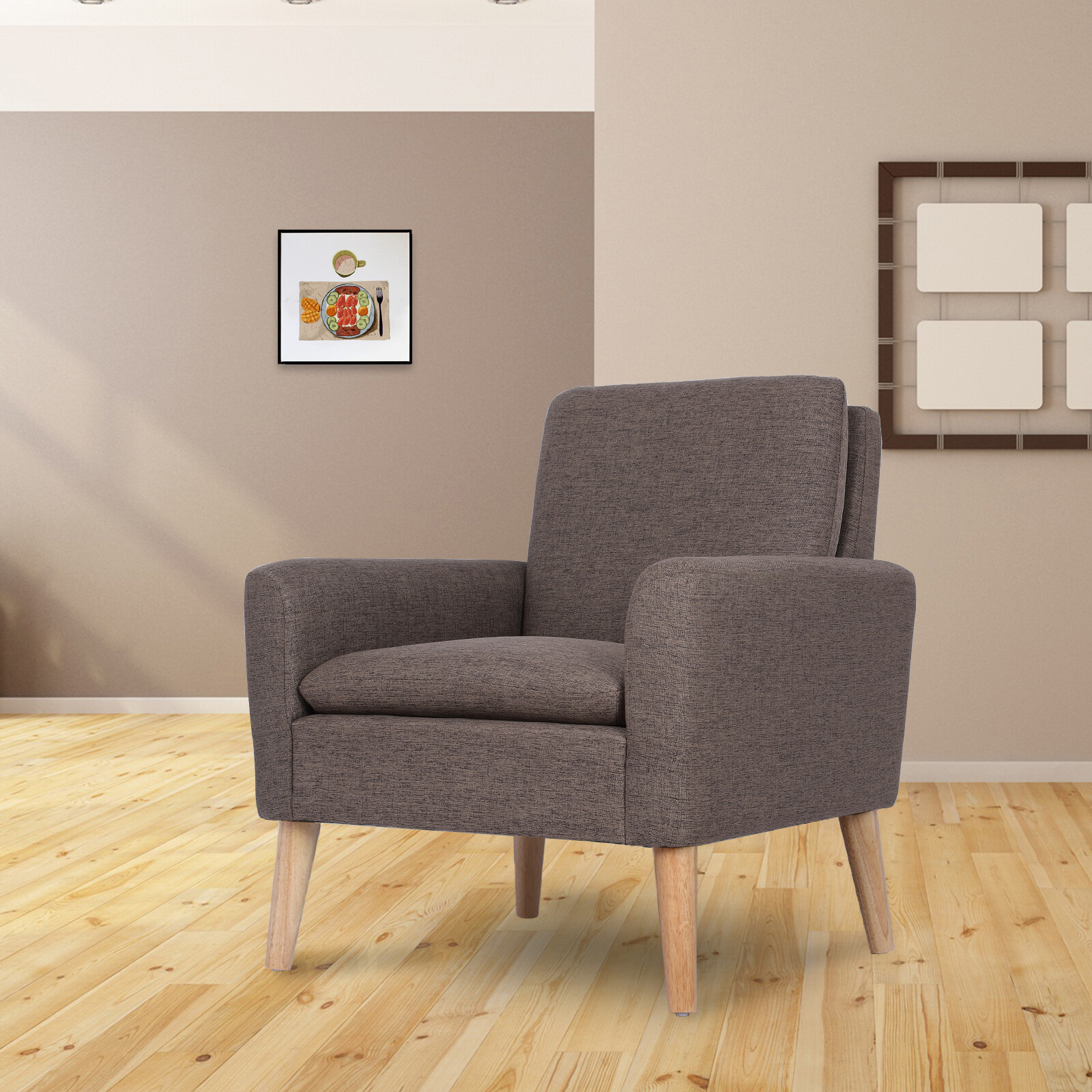 Modern Living Room Chair Linen Fabric Accent Armchair Club Leisure Single Sofa