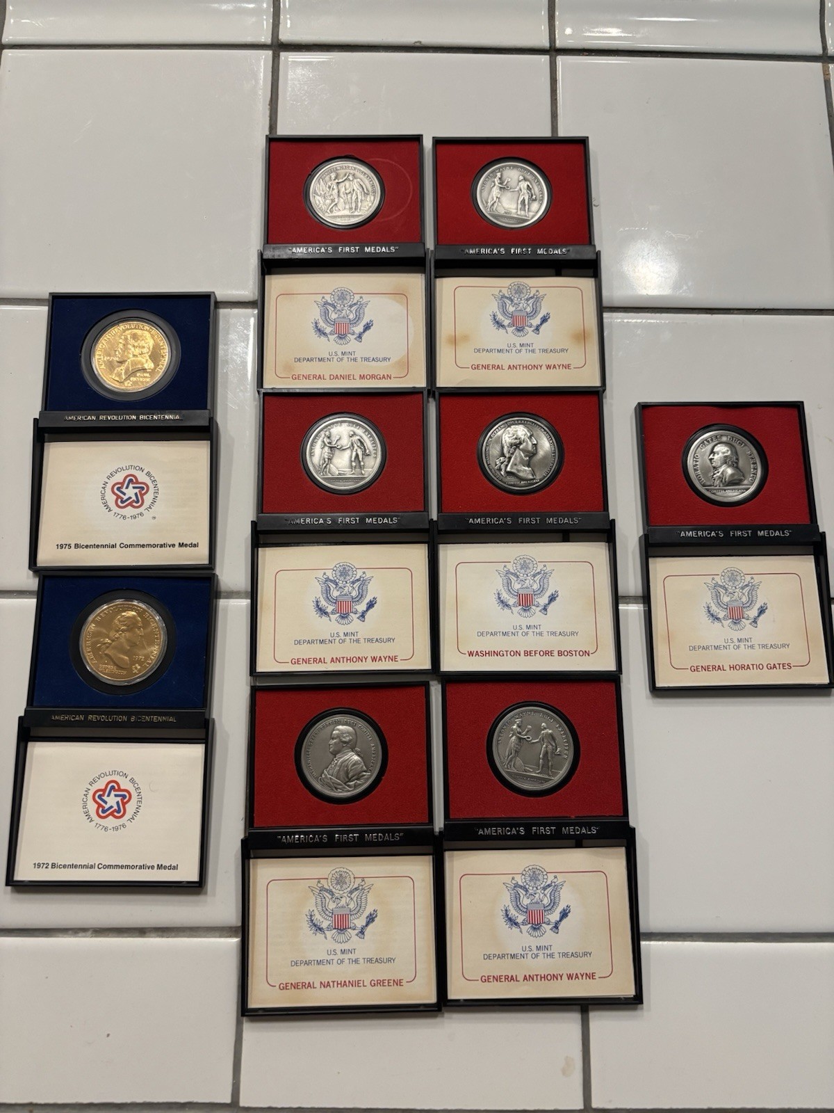 “America’s First Medals” W/Bicentennial Vintage Lot of 7 In Og Boxes Pewter
