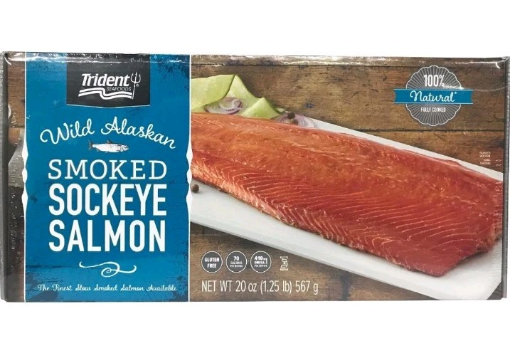 Trident Seafoods Wild Natural Wood Smoked Sockeye Salmon 20oz fillet BB AUG 2031