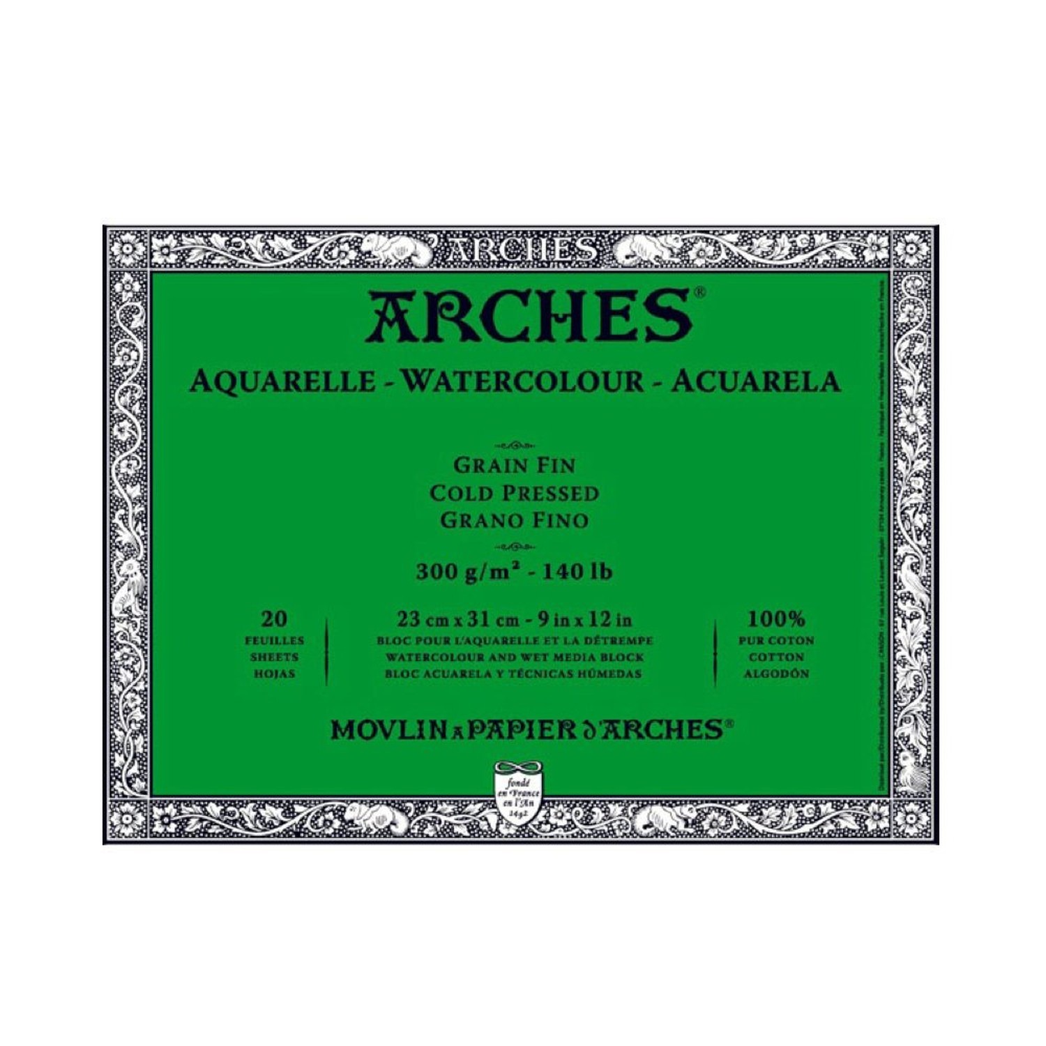 Arches Block 140LB Cold Press 9X12 9"X12" White