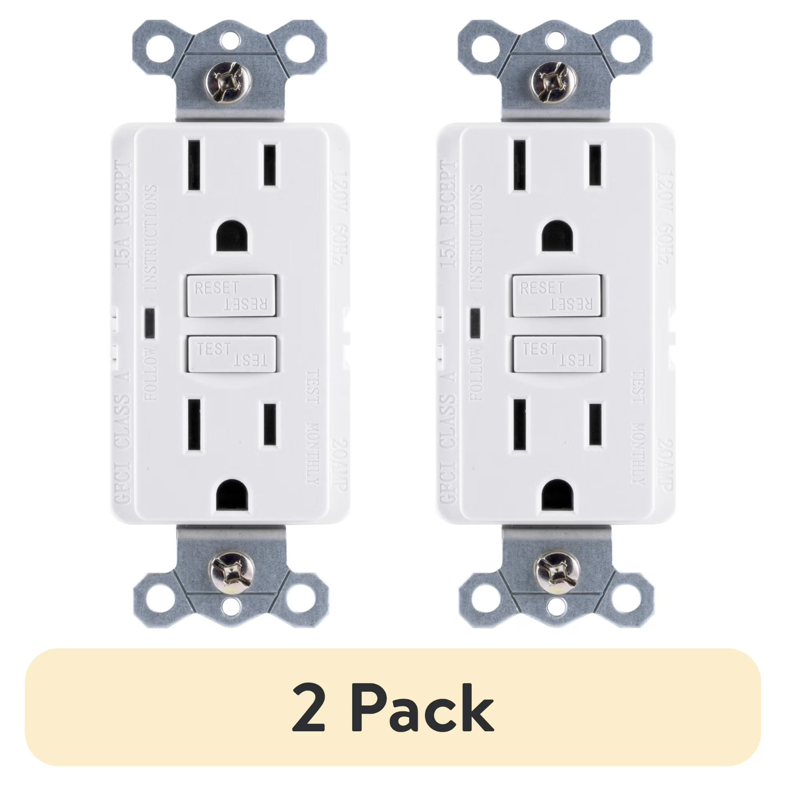 (2 pack) GE 15A GFCI Outlet, White – 32073