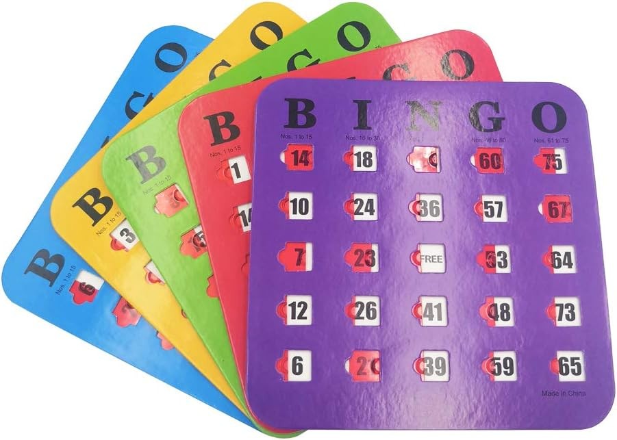 Yuanhe Shutter Slide Bingo Cards - 5 Pack Multi Color Extra Thick Stitched,...
