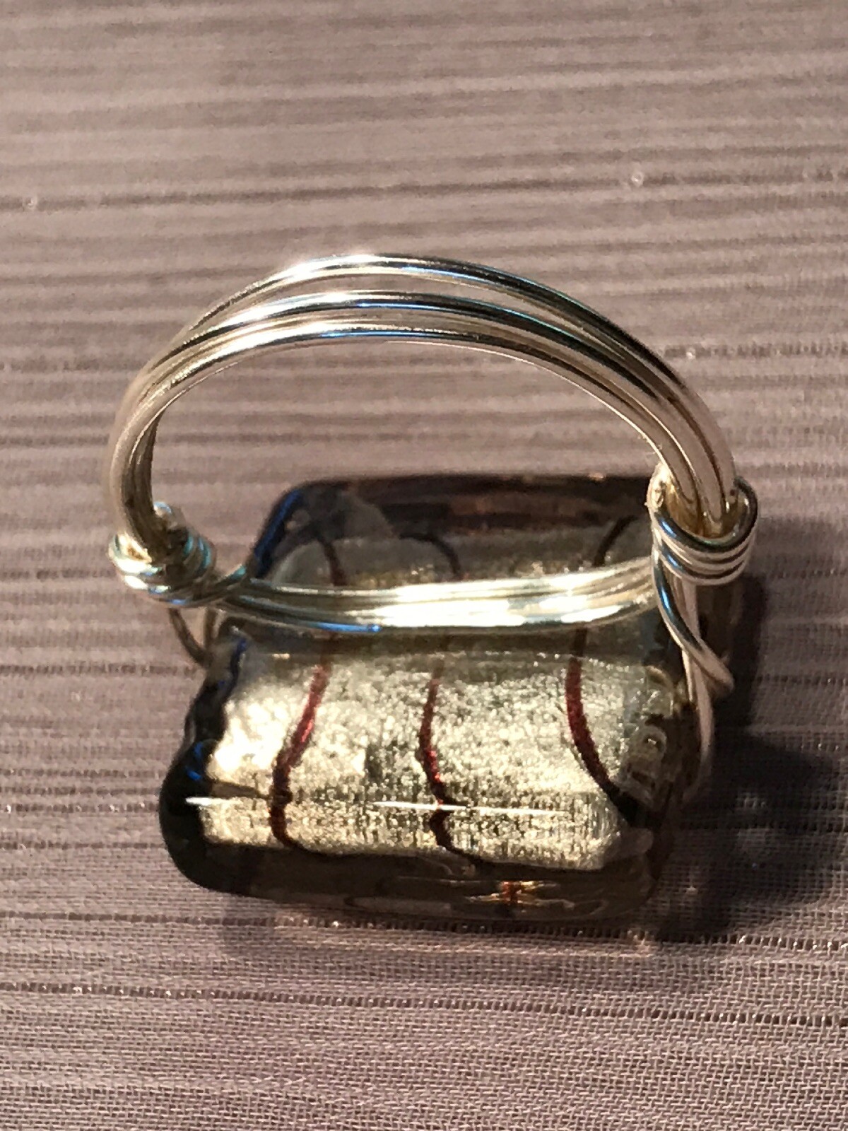 Handmade Artisan Craft Wire Non Tarnish Silver Ring Sq. Large Grey Bead Size 9