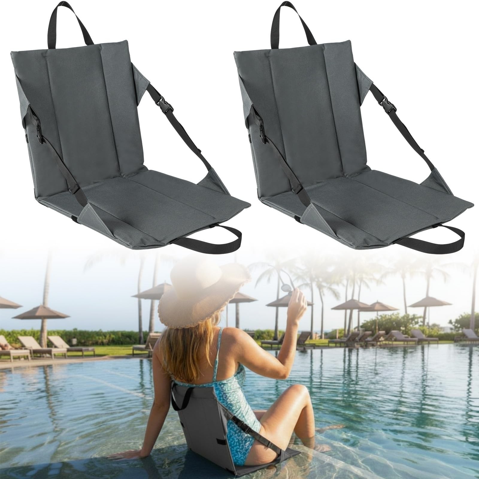 2 Pcs Foldable Pool Chairs Portable Beach Chair ​Folding Poolside Chairs for ...
