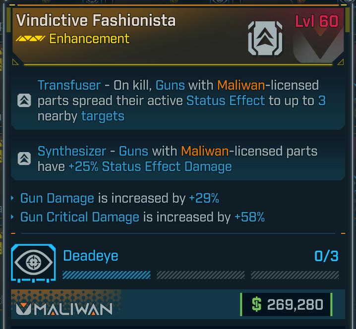 Borderlands 4⭐VINDICTIVE FASHIONISTA ENHANCEMENT⭐MALIWAN⭐GUN DMG, GUN CRIT