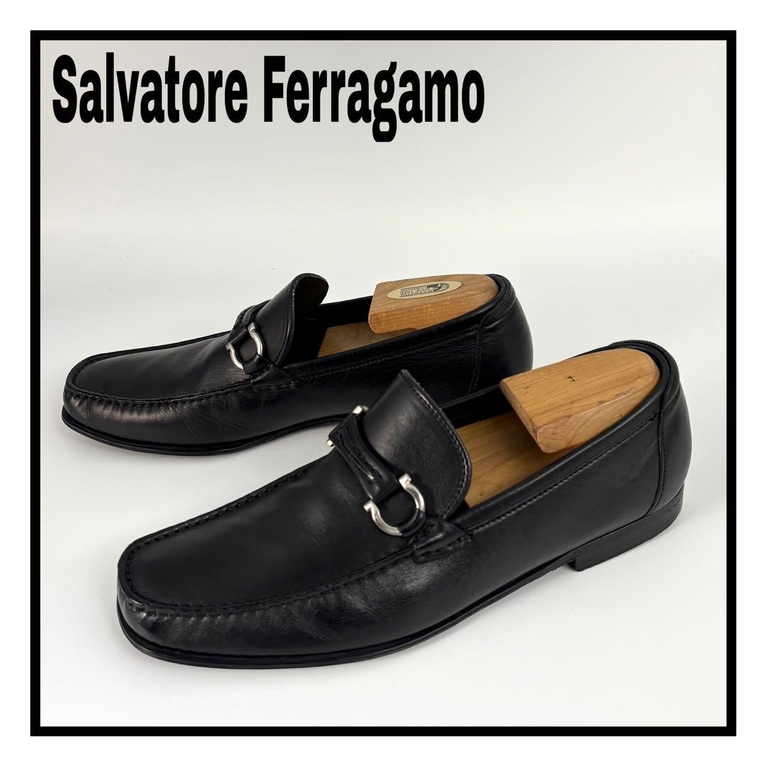 Ferragamo Dress Shoes Men 7.5US Gancini Bit Loafers Black Leather Business Limit