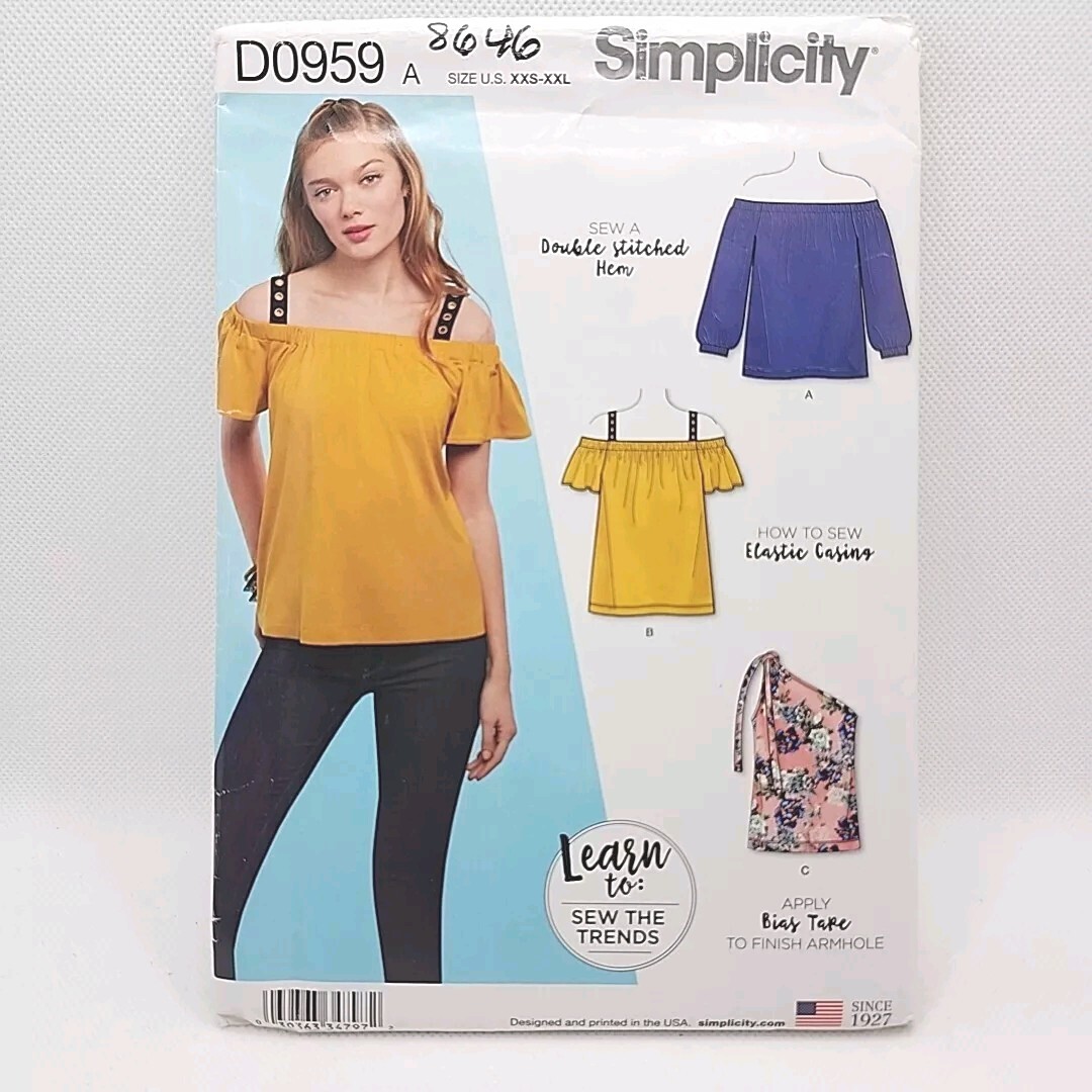 Simplicity D0959/ 8646 Misses Off Shoulder Top Sewing Pattern Size XXS-XXL Uncut