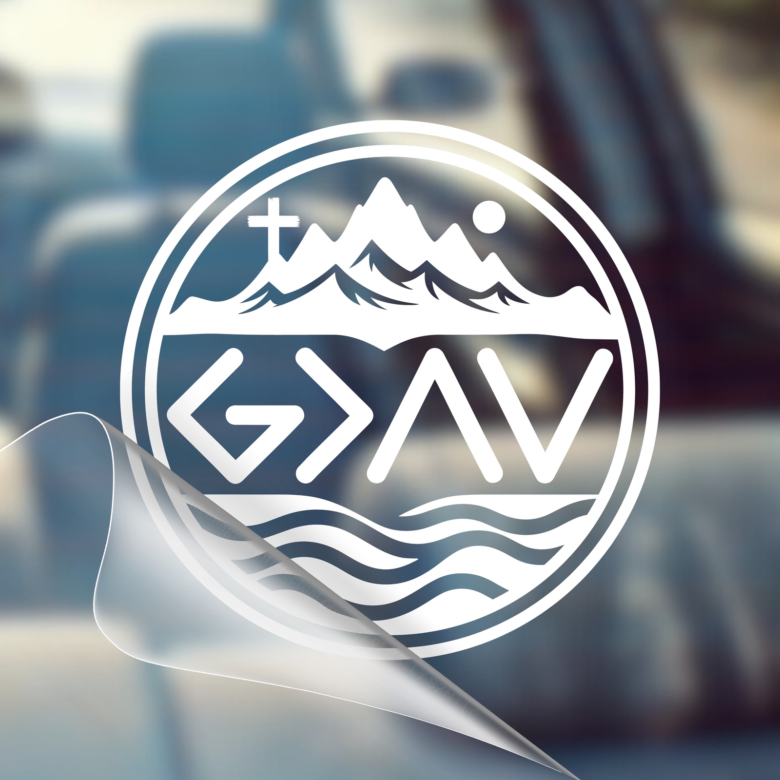 God is Greater Than The Ups and Downs - Christian Car Vinyl Decal Bumper Sticker