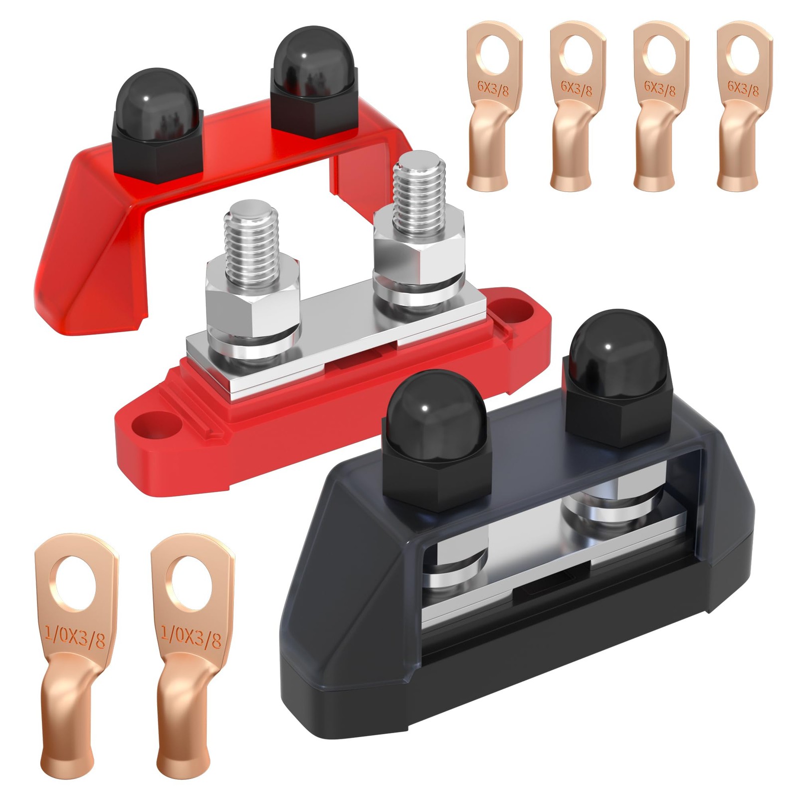 RVBOATPAT Marine Bus Bar 12V 250A Power Distribution Block 12 Red and Black
