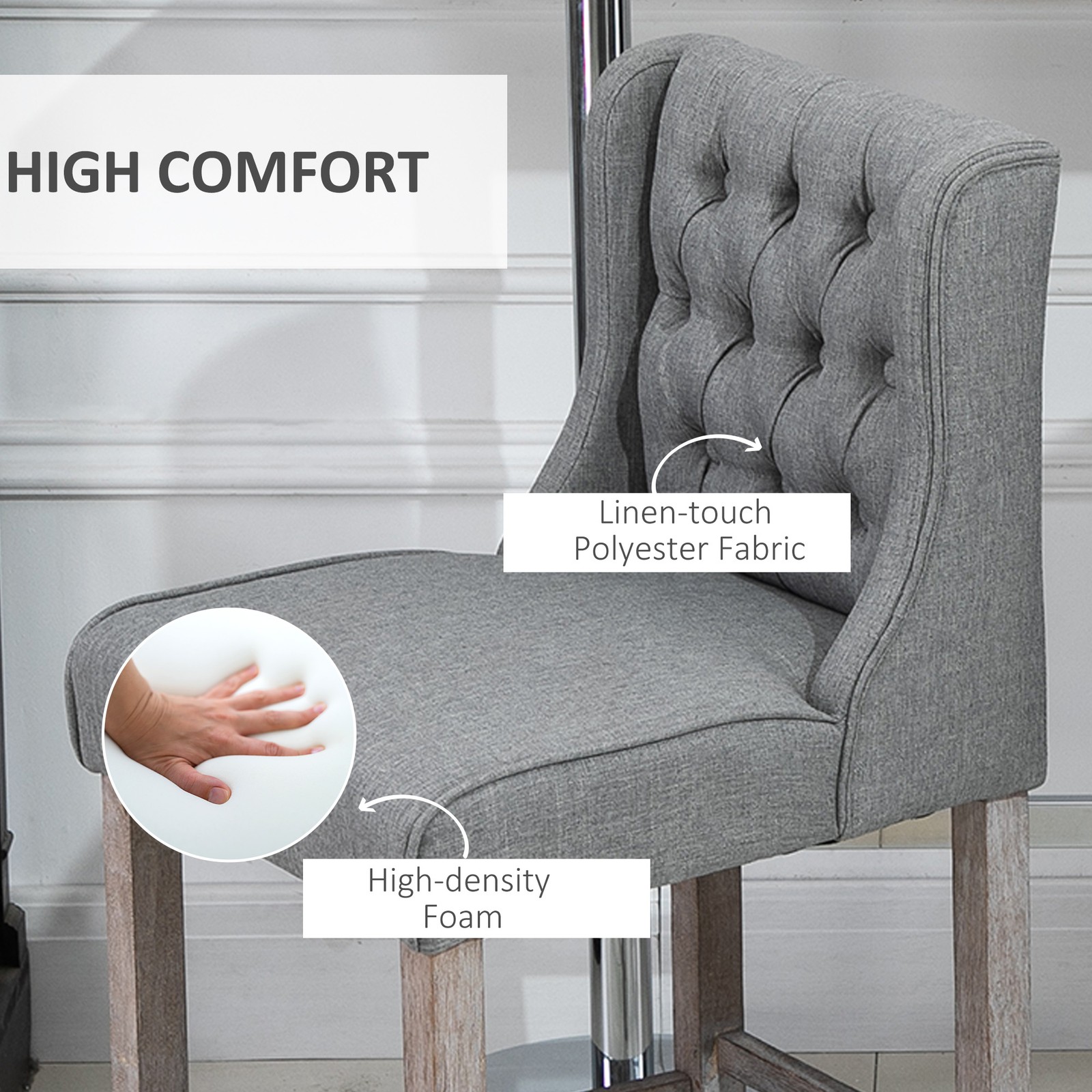 Counter Height Bar Stools, Tufted Wingback Armless Upholstered Dining Chair