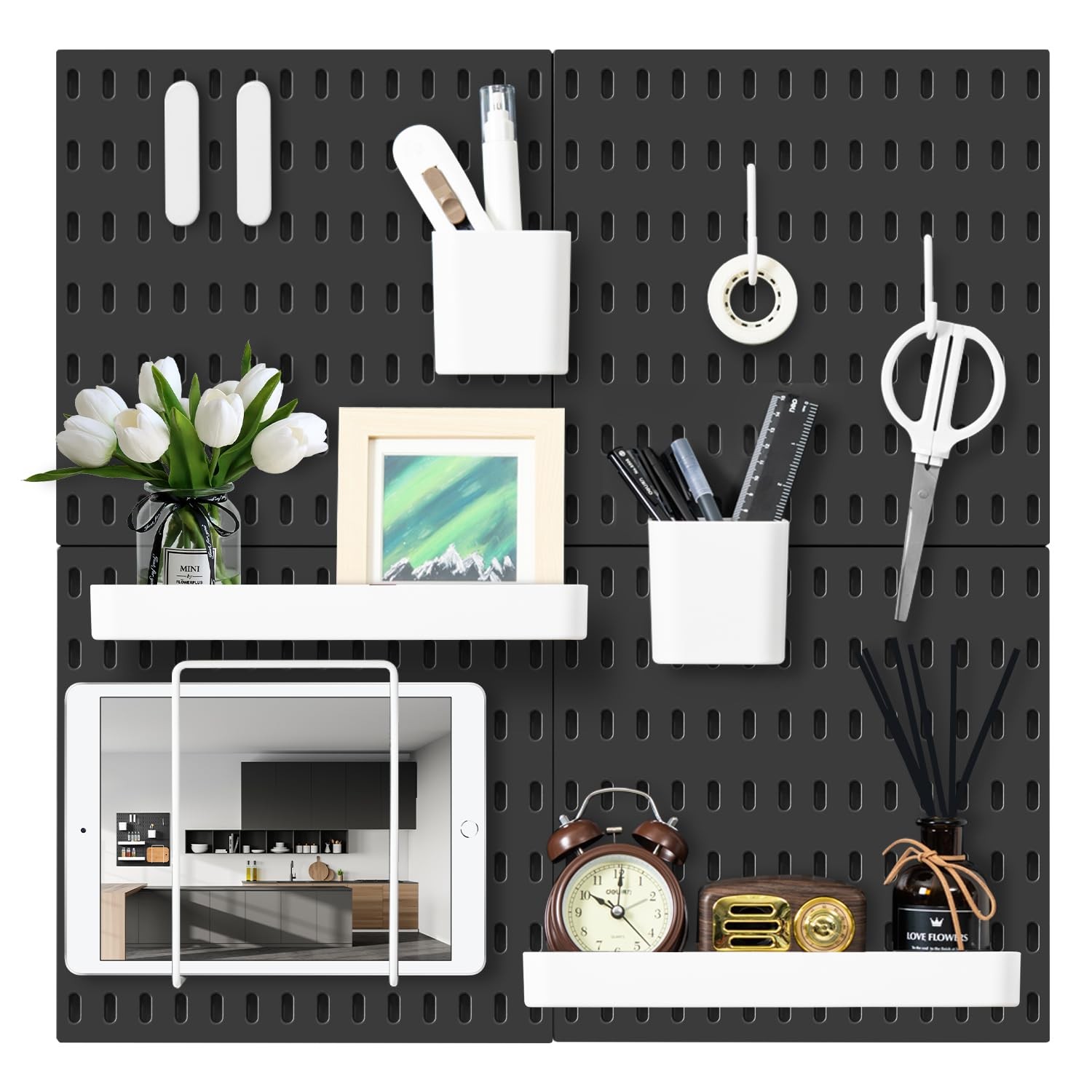 Pegboard Combination Wall Organizer Kit 4 Pcs 17 Accessories 22x22 Inch Black