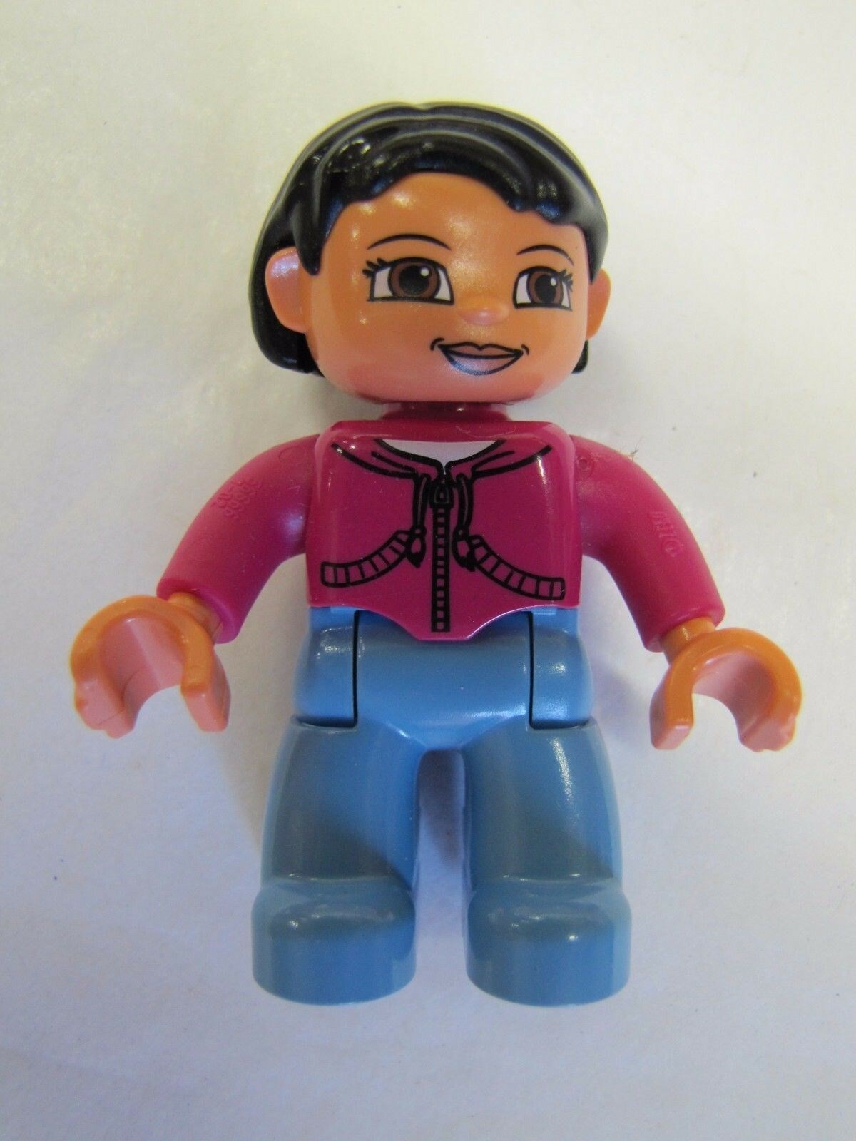 Lego Duplo Black-Haired Woman Lady Mom 2.5" Figure Purple Shirt Blue Pants Zoo