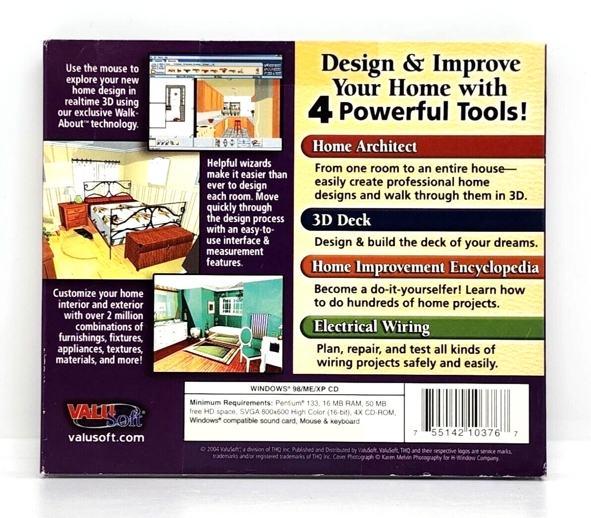 CUSTOM 3D HOME / 4 COMPLETE PRODUCTS PC CD-ROM SOFTWARE (2004) VALUSOFT