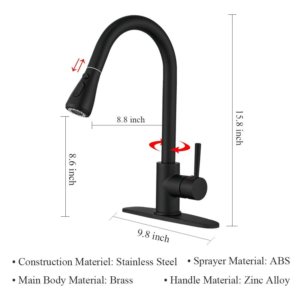 Commercial Kitchen Sink Faucet Spring Pull Down Sprayer Single Handle Mixer Tap