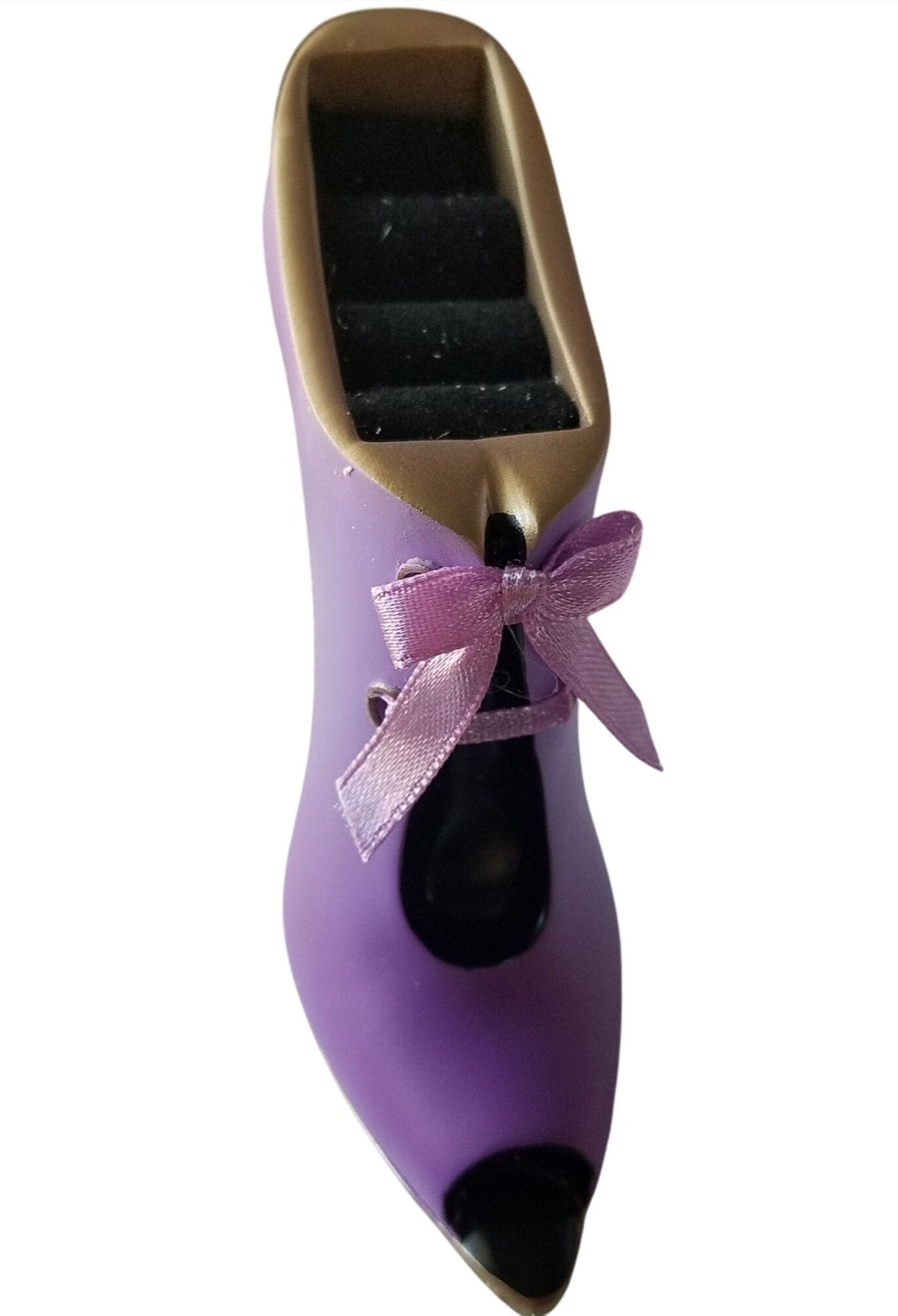 Ring Holder Purple High Heel  With Bow & Gold Accents
