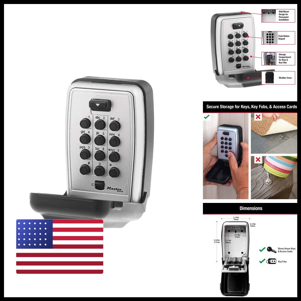 Master Lock Wall Mount Key Lock Push Button For House Keys Outdoor Safe