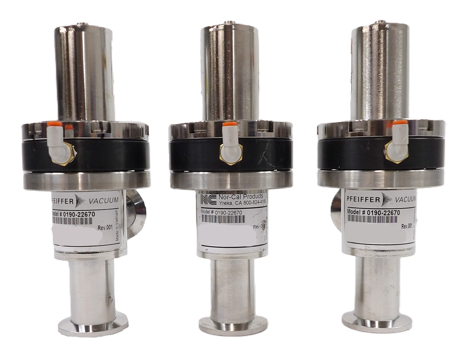 Nor-Cal Pfeiffer 0190-22670 Pneumatic Angle Valve Reseller Lot of 3 Working