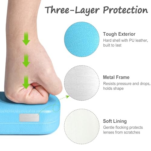 WAWOHERRNS Glasses Case Hard Shell, Eyeglass Case with Cleaning 2pack, Sky Blue