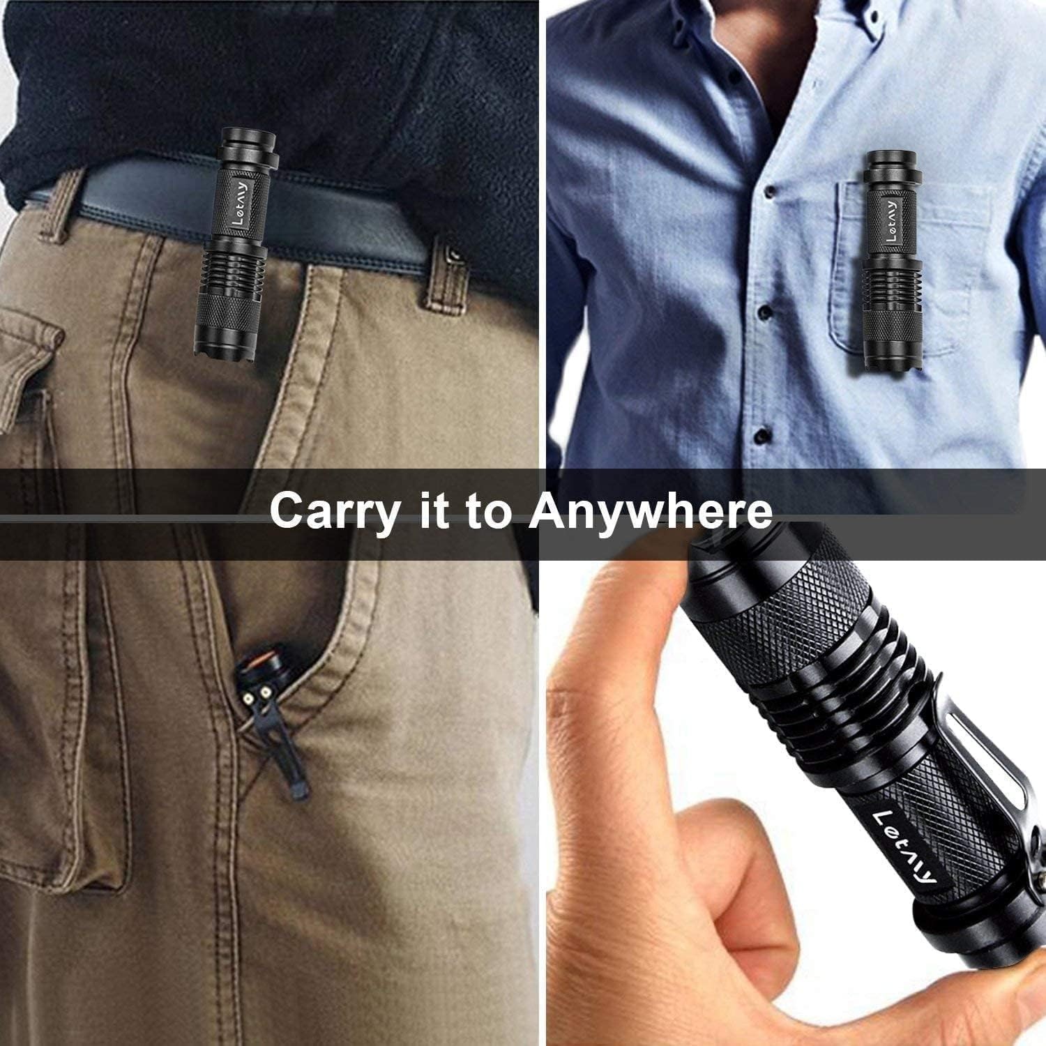 2-Pack Tactical LED Flashlights, Zoomable, 3 Modes, Waterproof, Belt Clip EDC