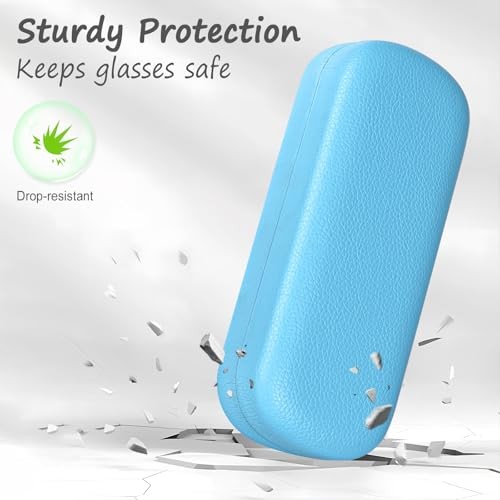 WAWOHERRNS Glasses Case Hard Shell, Eyeglass Case with Cleaning 2pack, Sky Blue