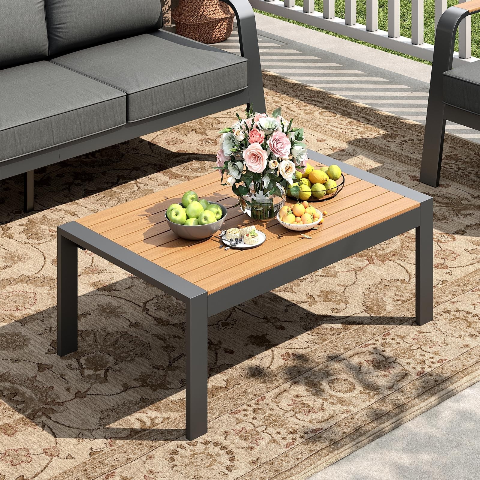 Outdoor Coffee Table, All-Weather Aluminum Patio Table, Rectangle Outdoor Table