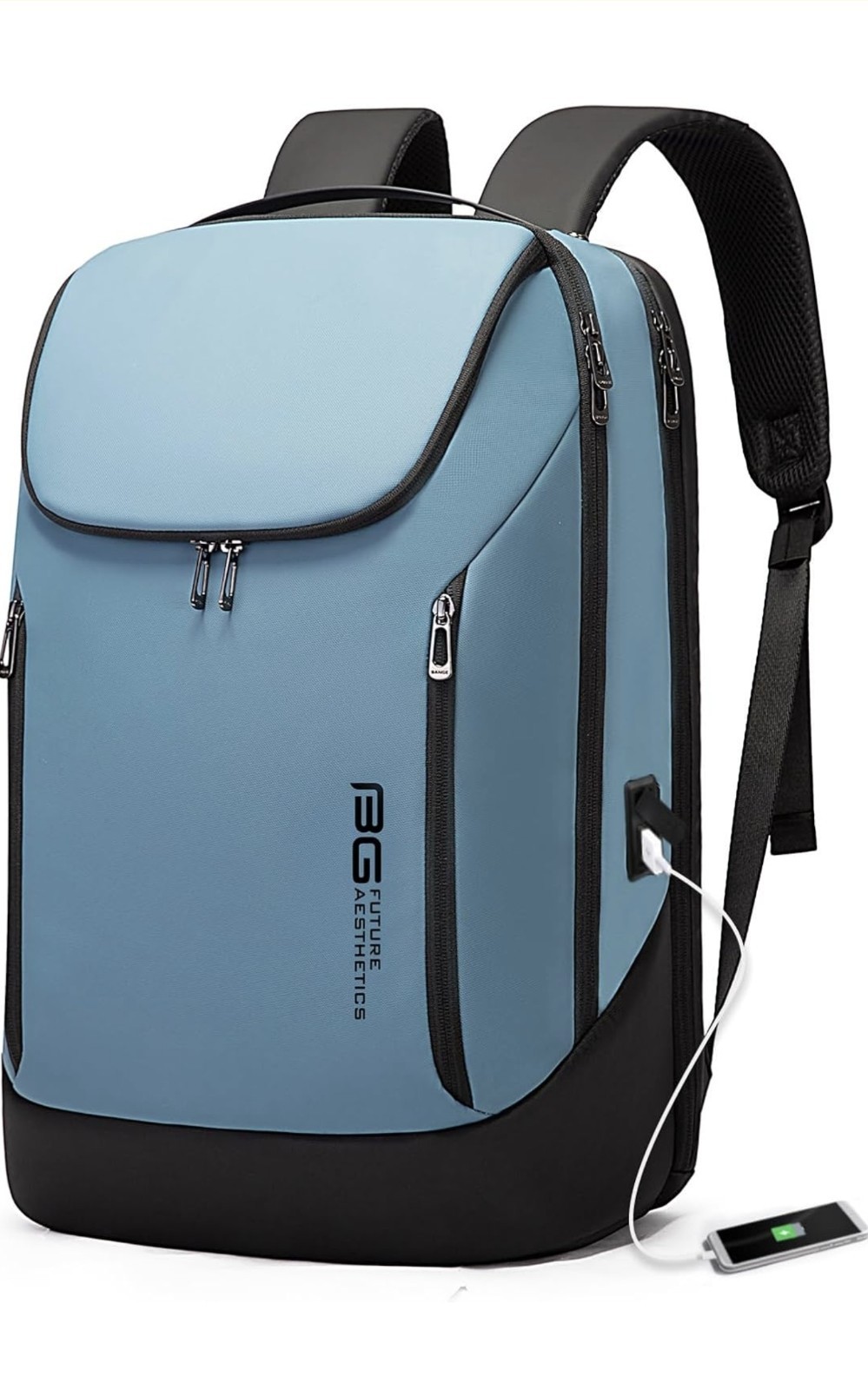 BG Future Aesthetics Waterproof Blue Backpack 15.6" Laptop USB Charging Port