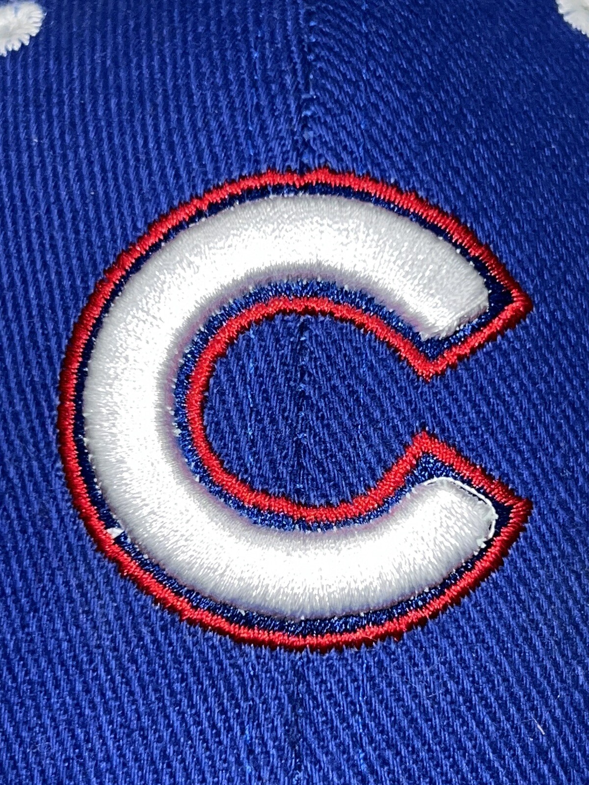 Chicago Cubs Fan Favorite Royal BLue White C EmbroideredHat Cap Hook Loop EUC