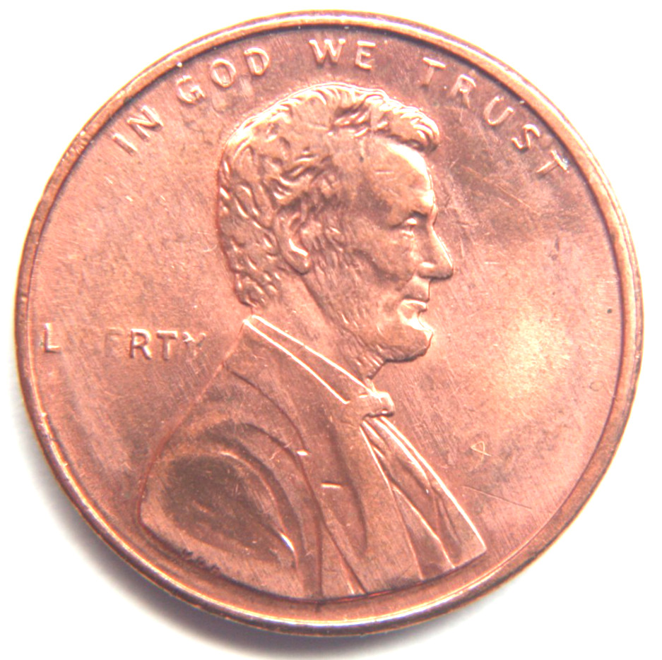 199? Lincoln Memorial Cent Struck through thru grease   RED