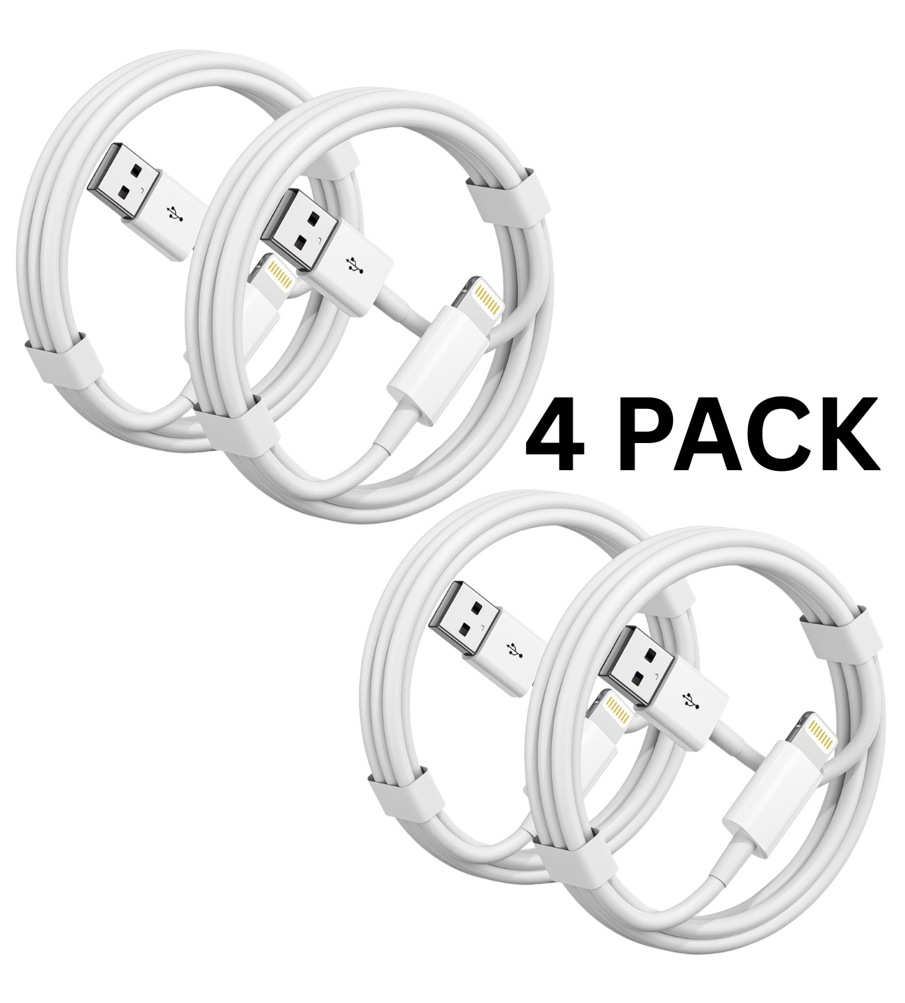 4 Pack Apple CarPlay Cable USB iPhone Charging Cable 3FT Fast MFi White
