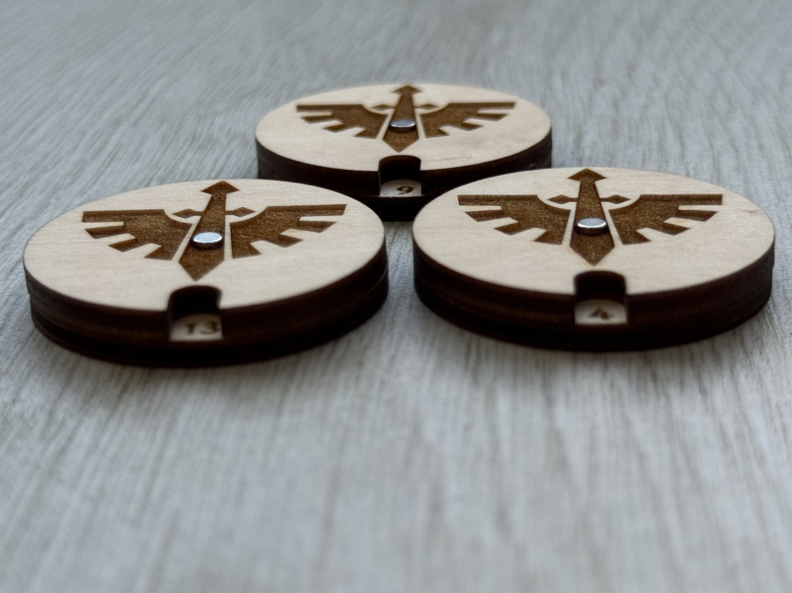 Warhammer 40k Dark angels 0-20 engraved wound counter wooden tracker set of 3