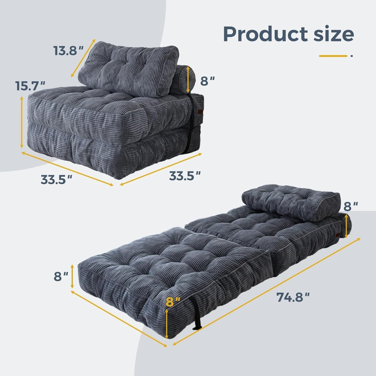 Portable Dark Grey Convertible Sleeper Chair with Headrest & Lumbar Support
