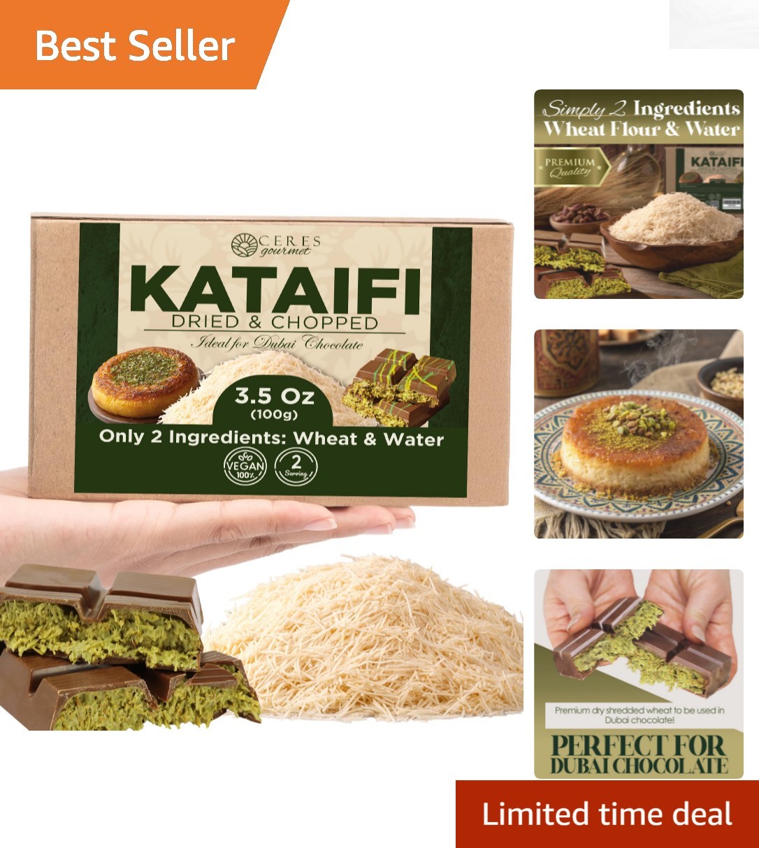 Authentic Turkish Kataifi Shredded Fillo Dough for Kunafa and Baklava, 3.5 oz