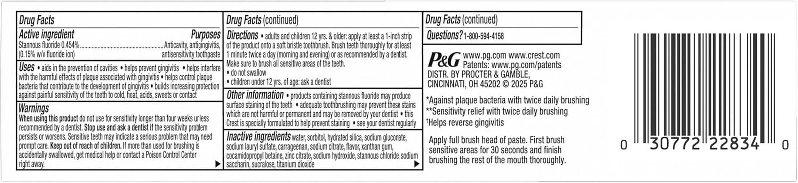 Crest Sensitive and Gum Toothpaste 4.8 Oz (3 Pack), Relieves Sensitivity, Streng