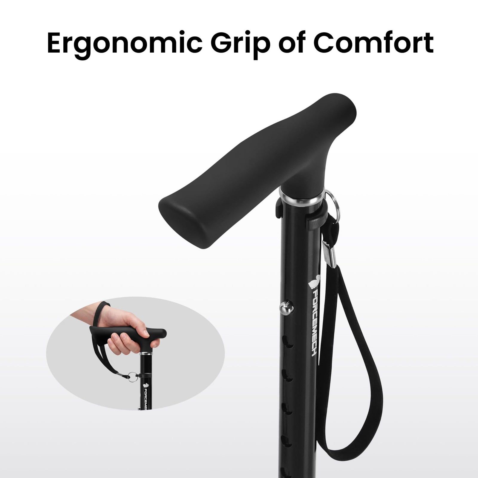 Foldable Walking Cane 350 Lbs Load Adjustable Height - Glow-in-the-Dark Tip