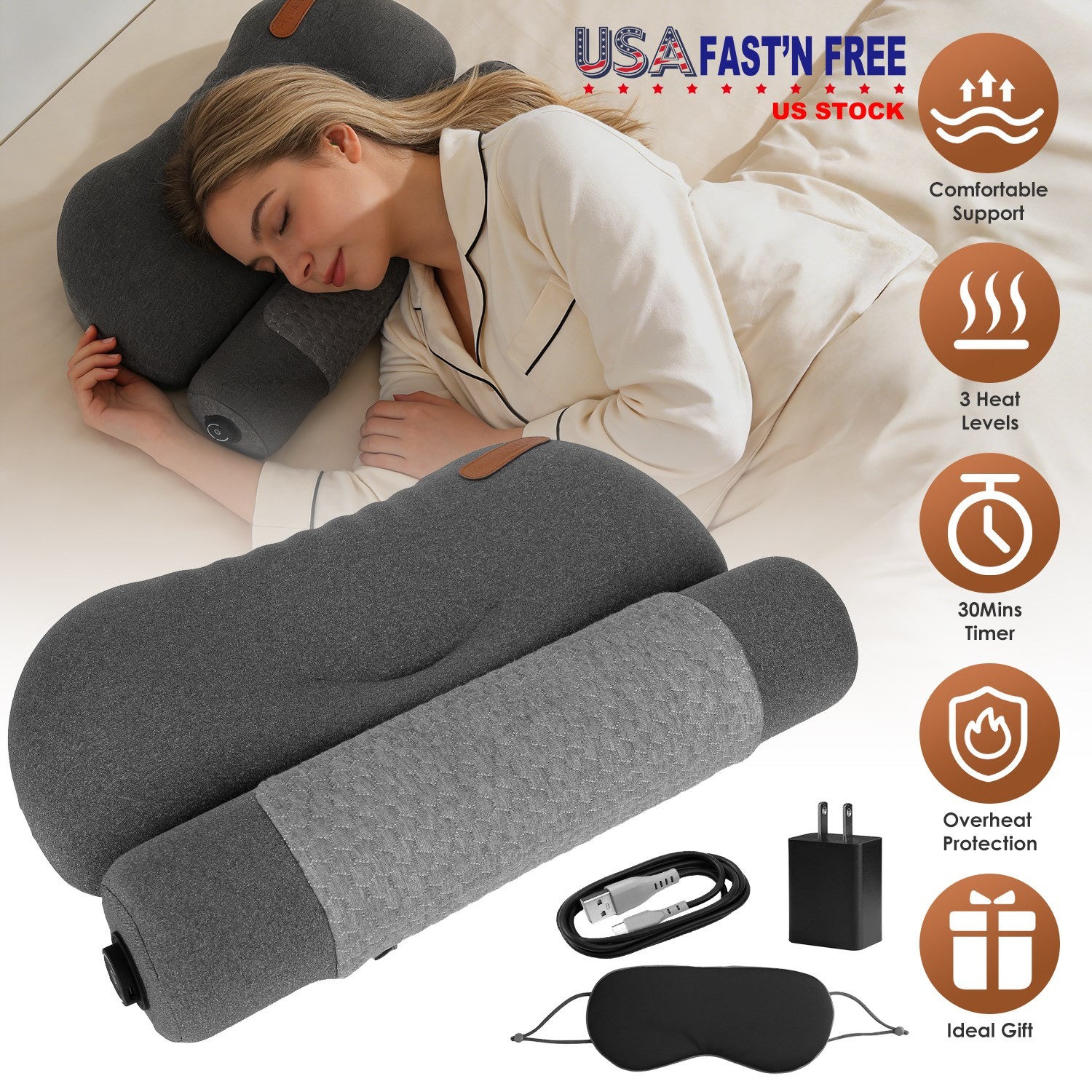 Neck Pillow USB Heated Neck Pillow Heated Bed Pillow Neck Massager For Home Car