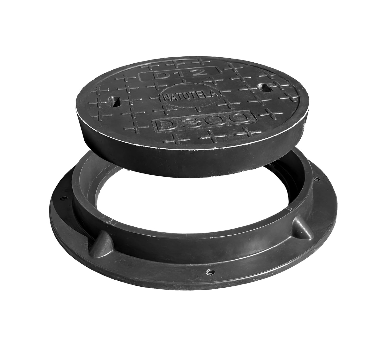 Round 12in Manhole Cover and Frame,10.4in Clear Opening Size,FRP Recessed Solid