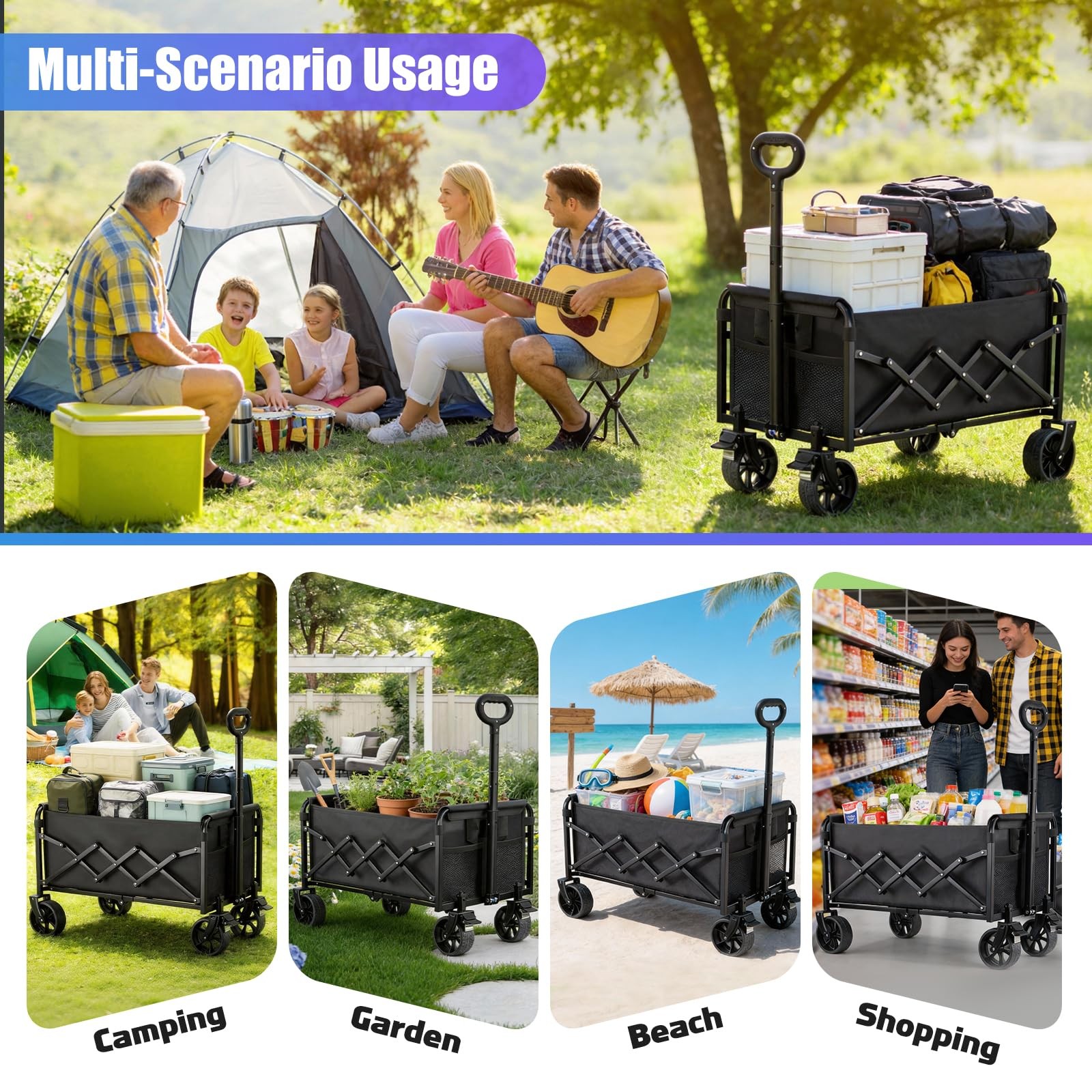 360LBS Collapsible Wagon Cart Foldable - Heavy Duty Portable Utility Folding ...