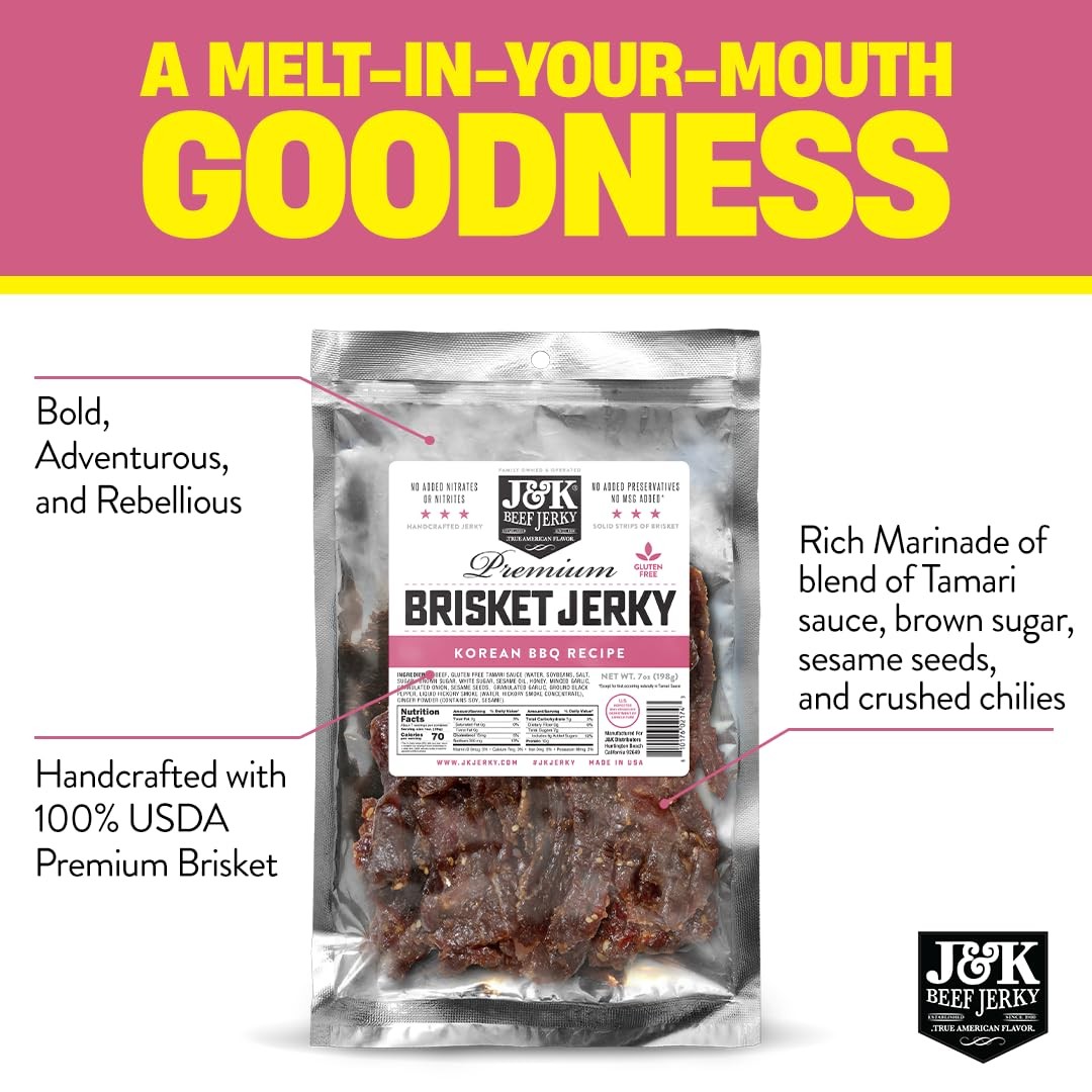 J&K Beef Brisket Jerky - Korean BBQ - Hand Crafted Small Batch American Made ...
