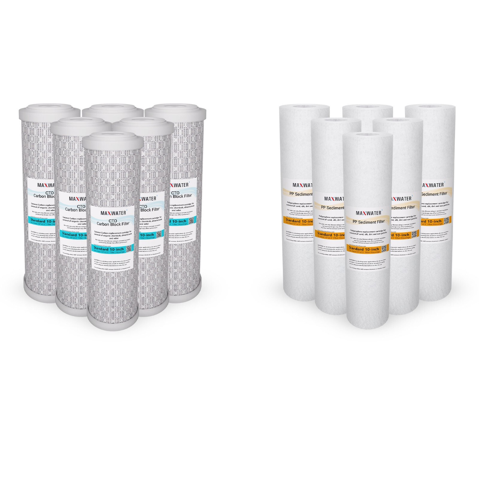 12 Pack Reverse Osmosis Replacement Filters 2.5"x10" Sediment & CTO Carbon Block