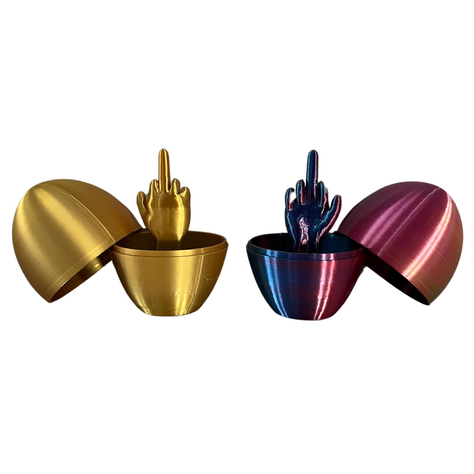 Middle Finger Easter Egg, Funny Life Size, Shinny Gold and Tri-color (2 Pack)