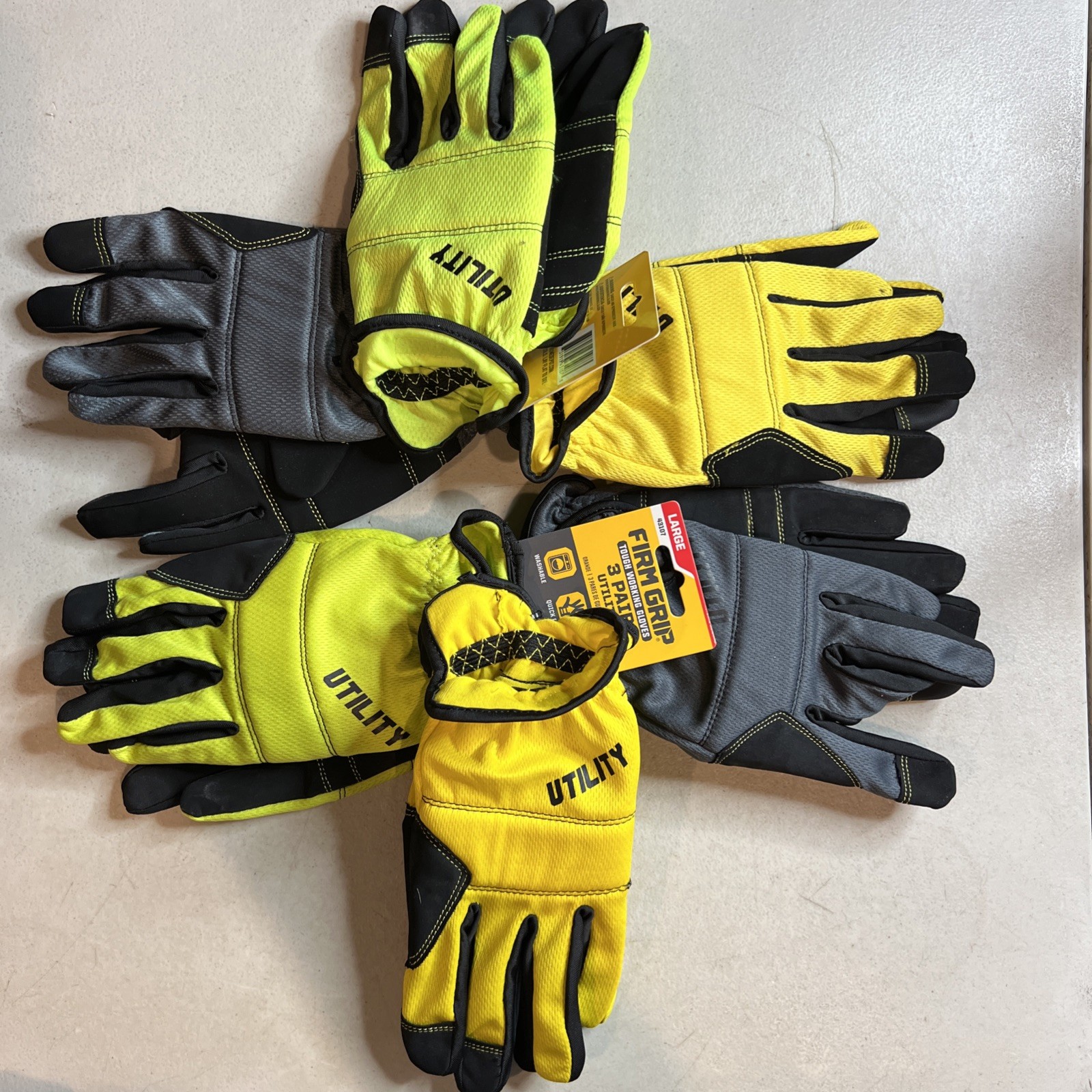 Firm Grip Utility Tough Work Gloves, Stretch, Breathable, 6 Pairs Size Large