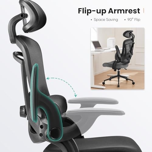 Office Chair Ergonomic Desk Chair, 300 LBS Home Mesh Dark Black With Headrest