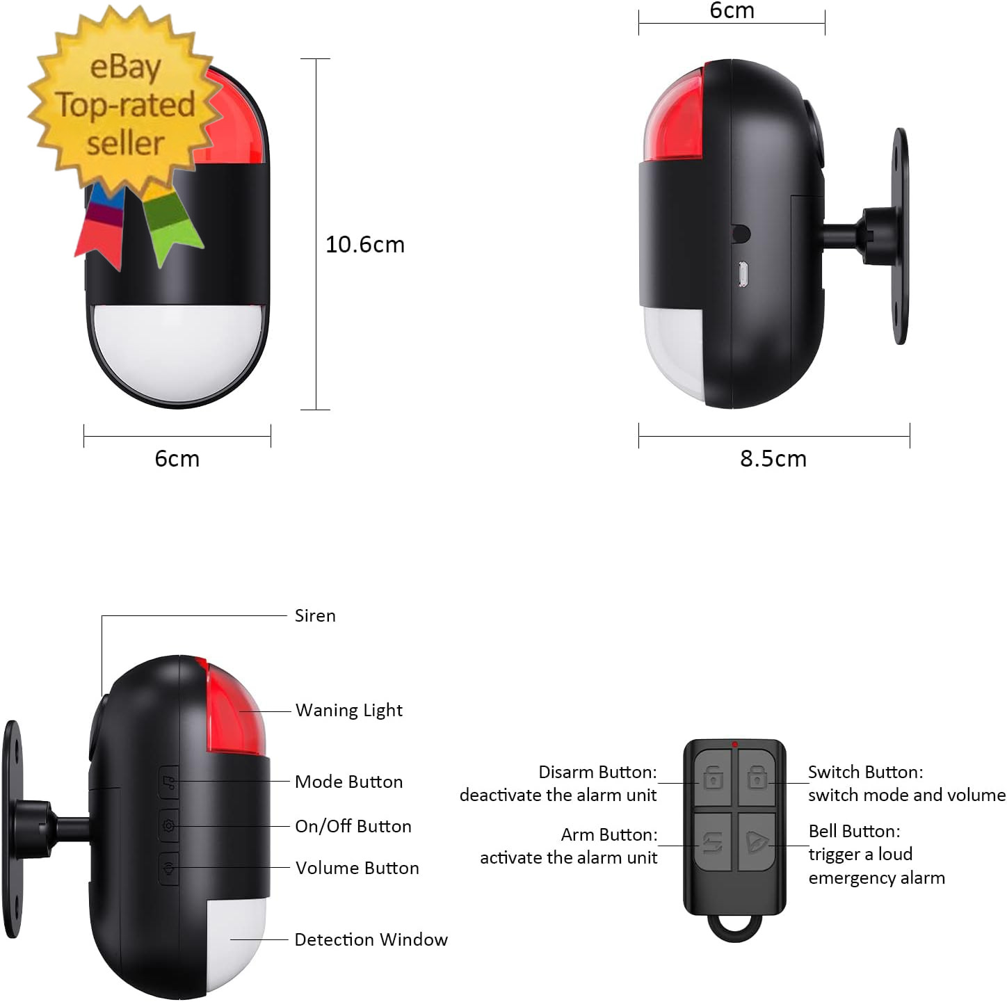 Wireless Motion Sensor Alarm Indoor:Battery Operated Detector with Siren | Motio
