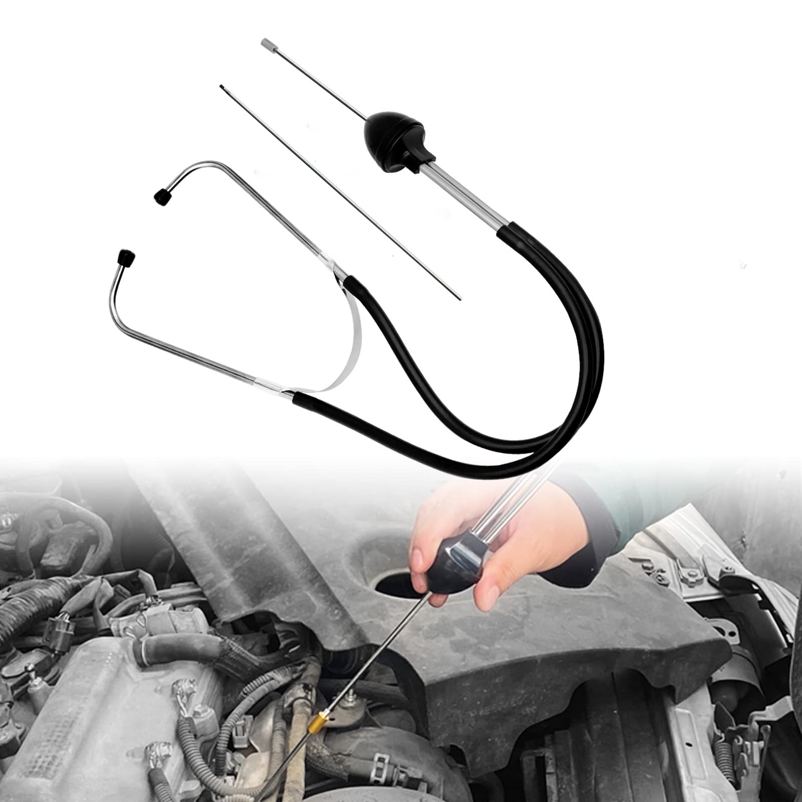 Mechanic Stethoscope, Automotive Engine Diagnostic Sensitive Hearing Black