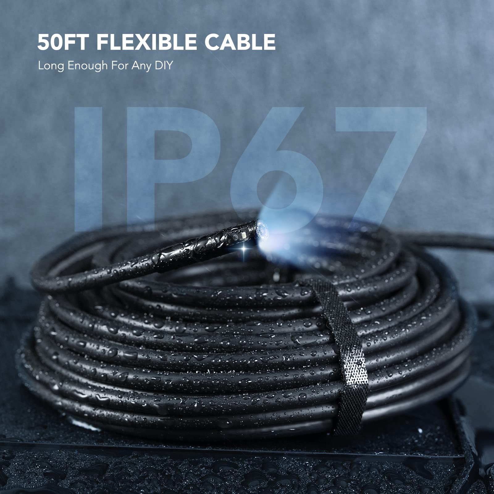 Triple Lens Endoscope Camera with Light with 50FT Semi-Rigid Cable, 5" IPS Sc...